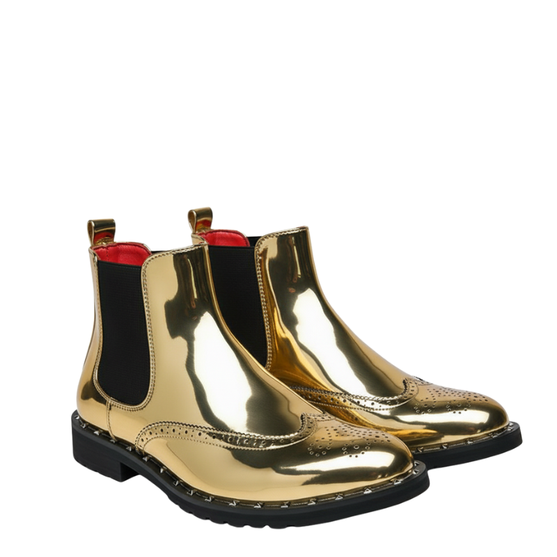 Regal Gold Mirror Brogue Chelsea Boots