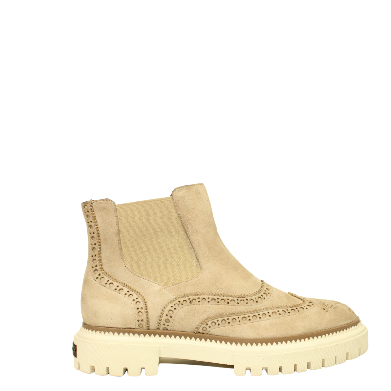 Italian Suede Leather Beige Chelsea Ankle Boot