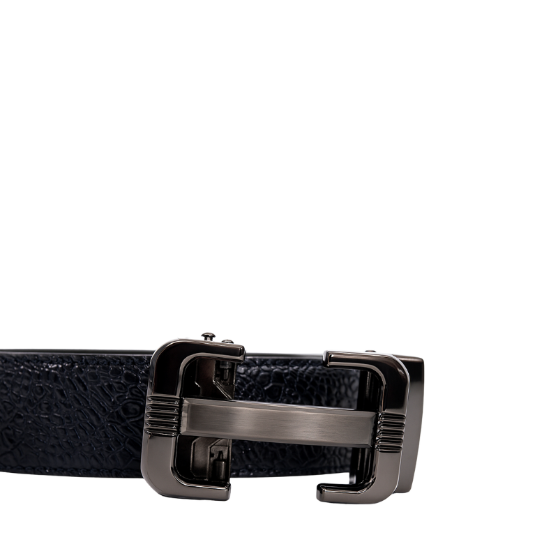 Croco Textured Leather Black Strap Belt with Silver BuckleUp Edition
