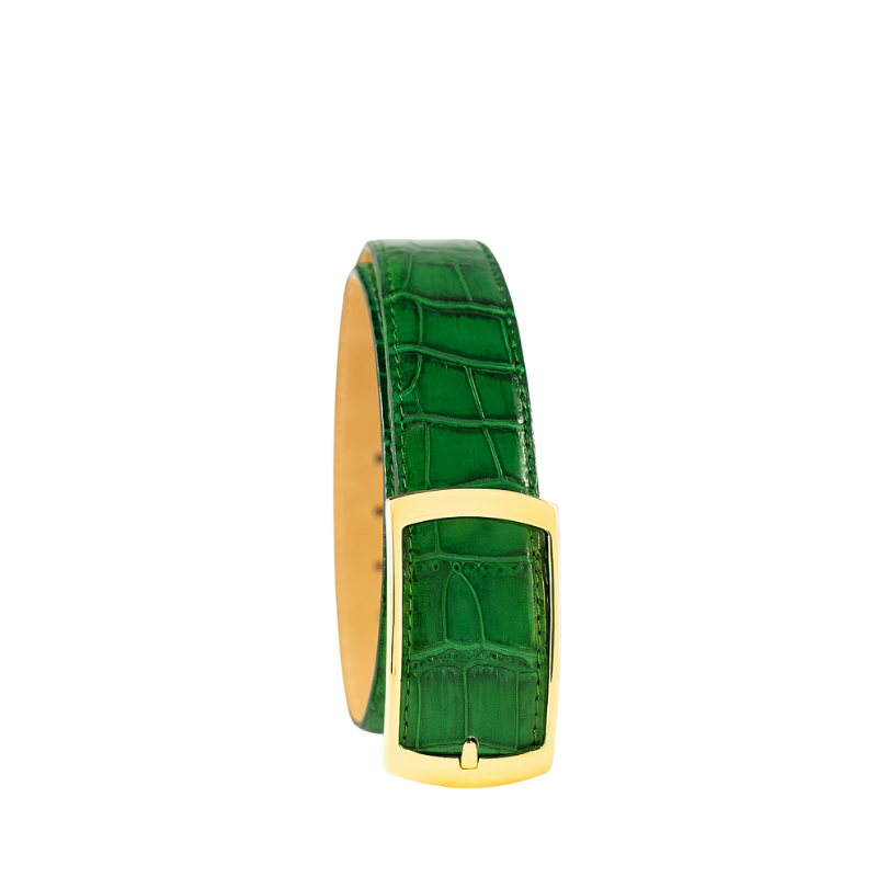 Croco Leather Green Strap Belt with Golden Frame Autolock Buckle Edition