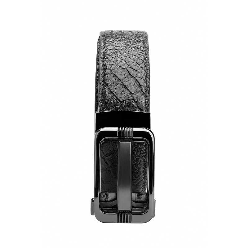 Croco Textured Leather Black Strap Belt with Silver BuckleUp Edition
