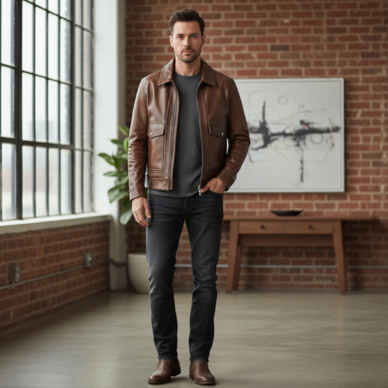 Cognac Leather Classic Field Jacket
