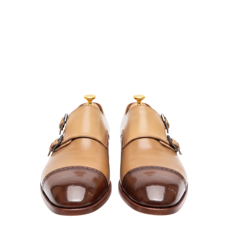 Classic Dual Tone Double Monk Strap Shoes