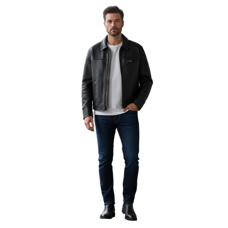 Obsidian Luxe Grain Moto Jacket