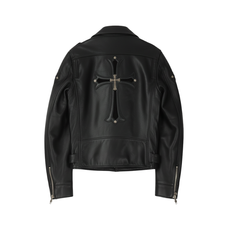 Cross Patch Leather Biker Jacket