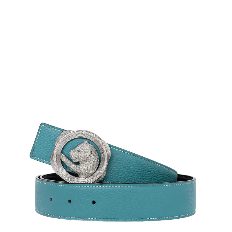Italain Silver Regal Jaguar Buckle Belt with Turquoise Blue