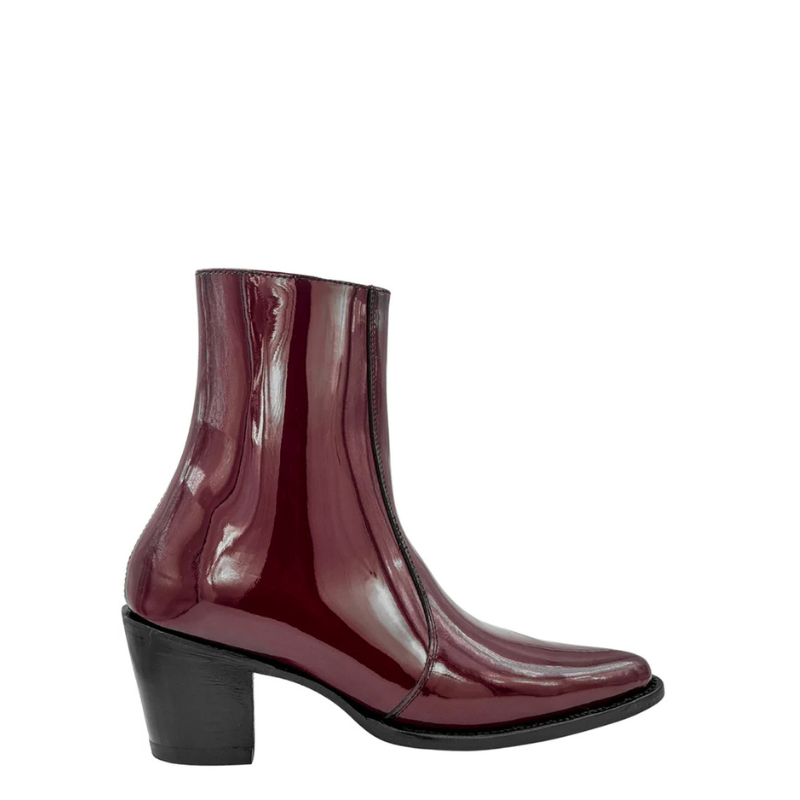 Patent Leather Wine Pointed toe Side Zipper Ankle Boot
