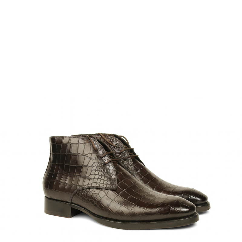 Croco Leather Chocolate Brown Chukka Boot for Men