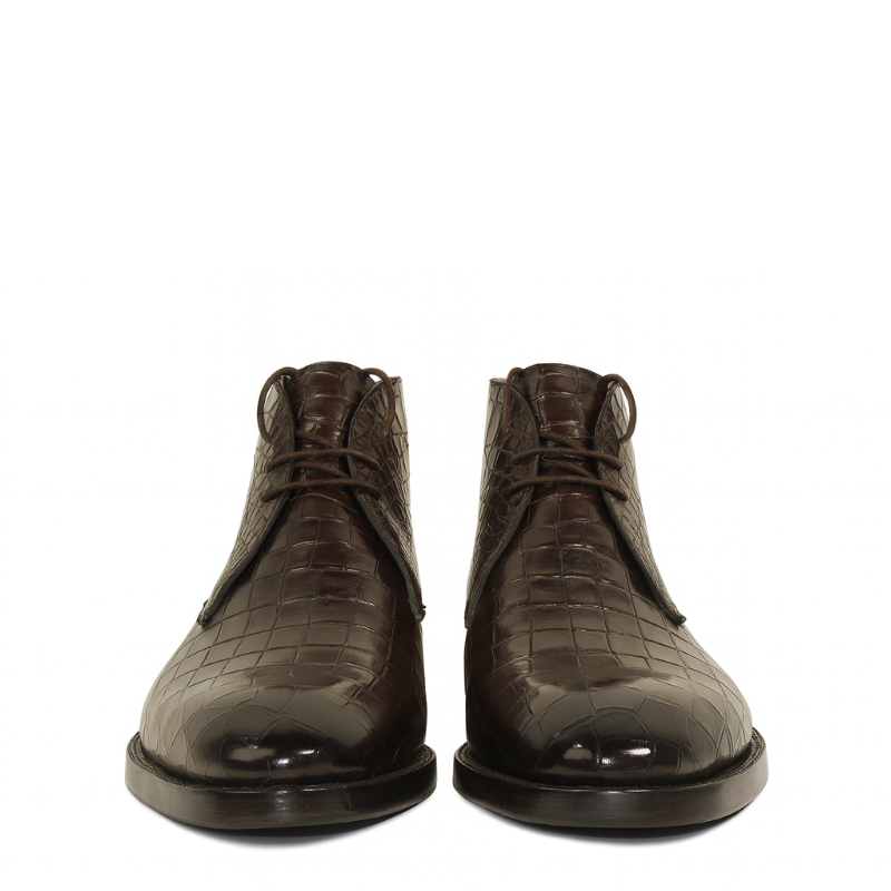 Croco Leather Chocolate Brown Chukka Boot for Men