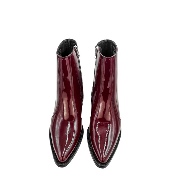 Patent Leather Wine Pointed toe Side Zipper Ankle Boot