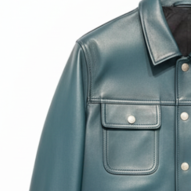 Classic Teal Leather Trucker Jacket