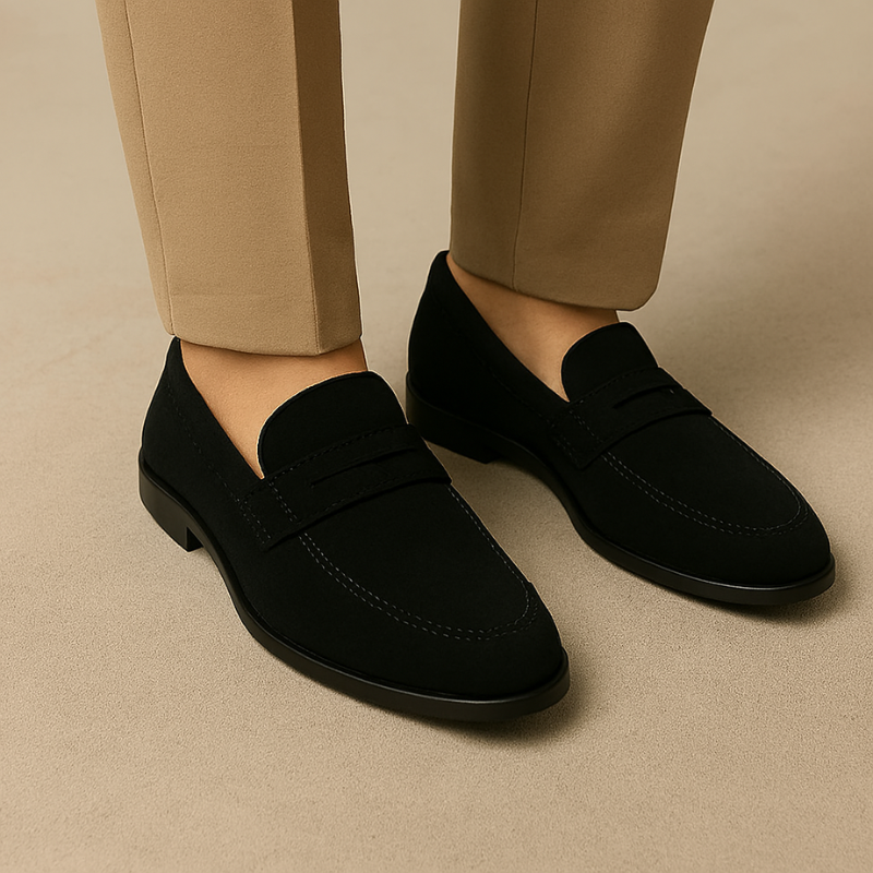Italian Suede Penny Black Loafer for Men's