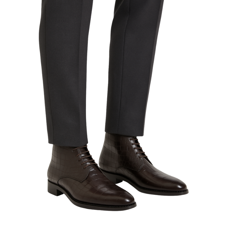 Croco Leather Chocolate Brown Chukka Boot for Men