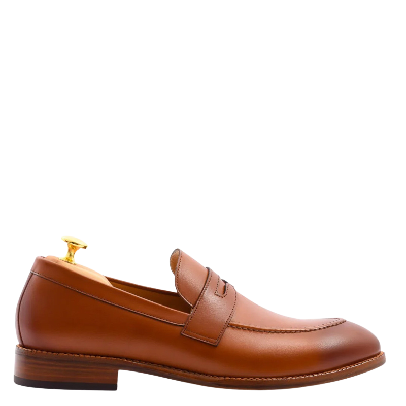 Men's Slip-On Tan Shoe with Stacked Heel