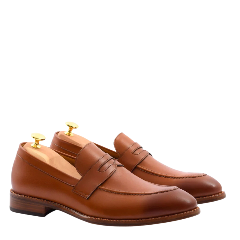 Men's Slip-On Tan Shoe with Stacked Heel