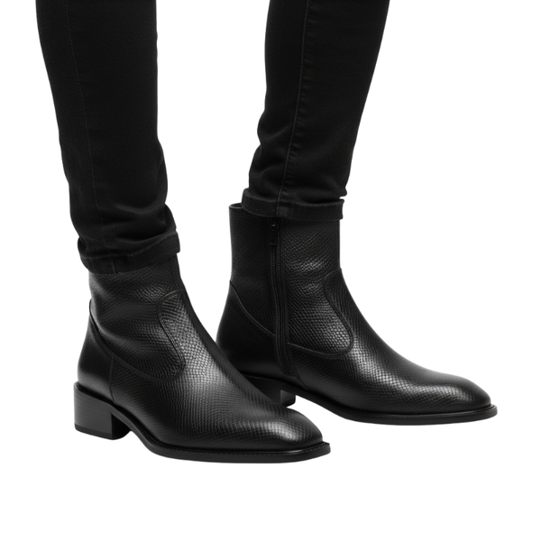 Regent Noir Textured Luxe Ankle Boots