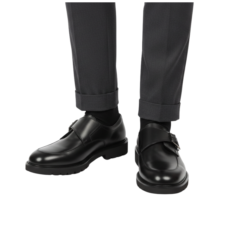 Classic Leather Buckle-strap Monk Shoes