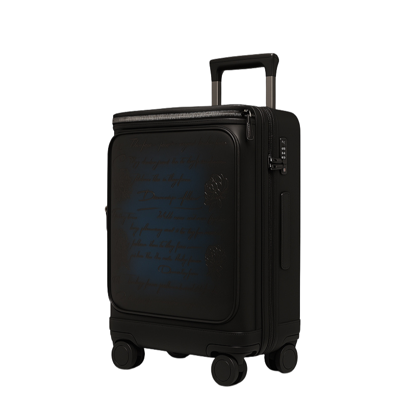 Milano Prestige Blue Leather Printed Trolley Case Travelling Luggage Bag