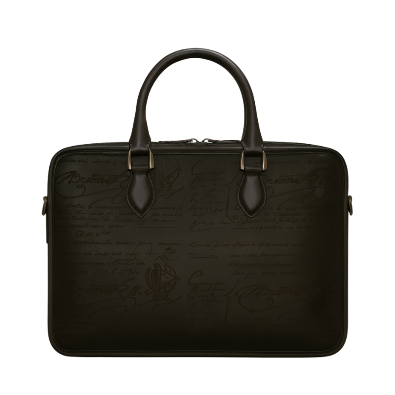 Luxury Handcrafted Printed Leather Blue Briefcase