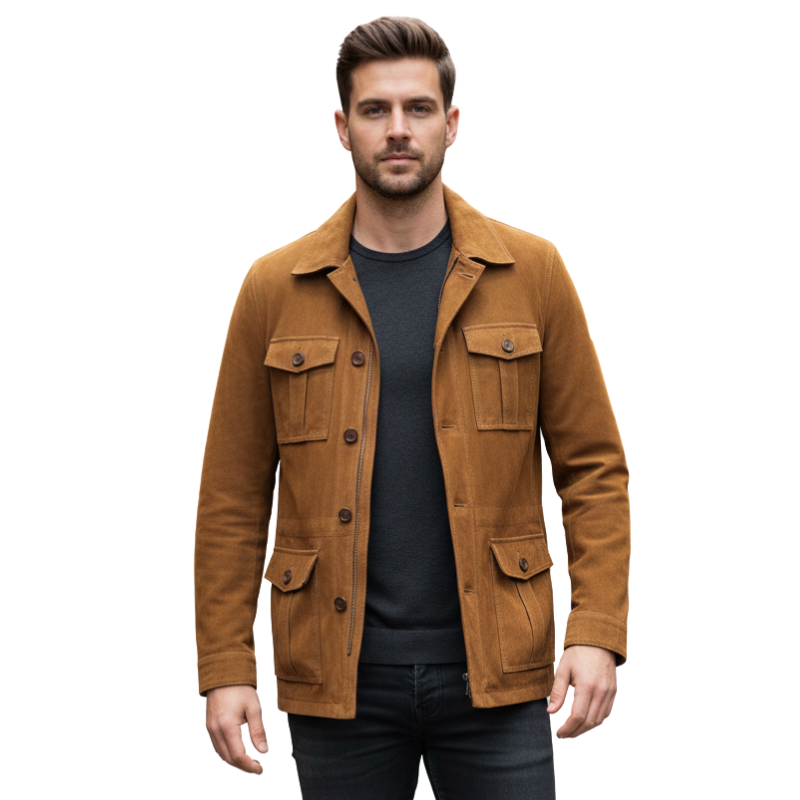 Luxury Suede Four Flap Pockets Field Coat