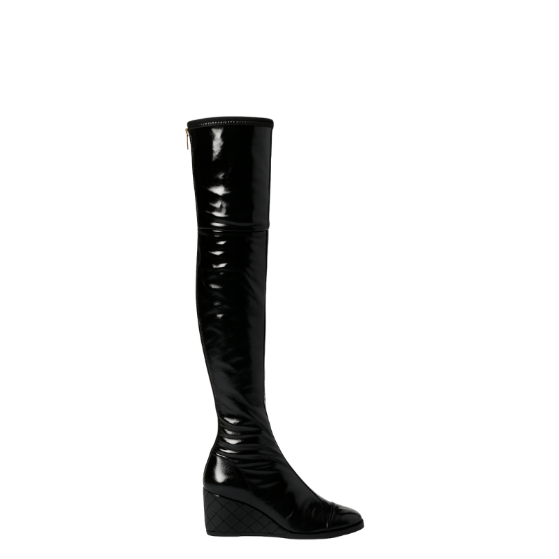 Women's Leather Luxury Over the Knee High Boots with Wedge Heel