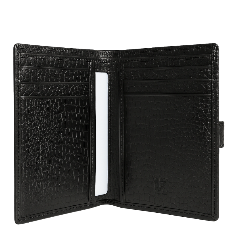 Black Textured Embellished Leather Wallet