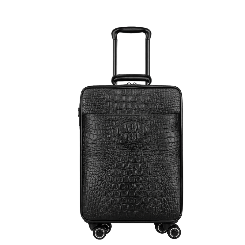 Premium Crocodile & Alligator Leather Black Trolley Travel Bag