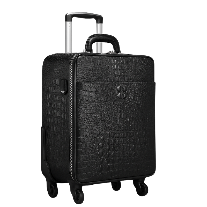Premium Crocodile and Alligator Leather Brown Trolley Travel Bag