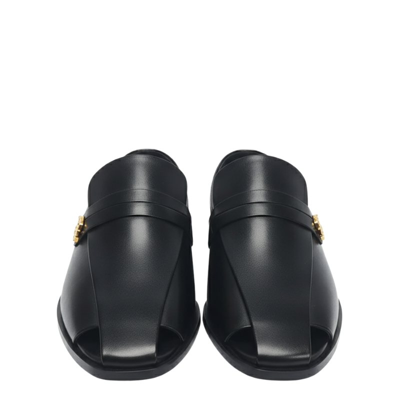Italian luxe Golden Emblem Open-Toe Loafers