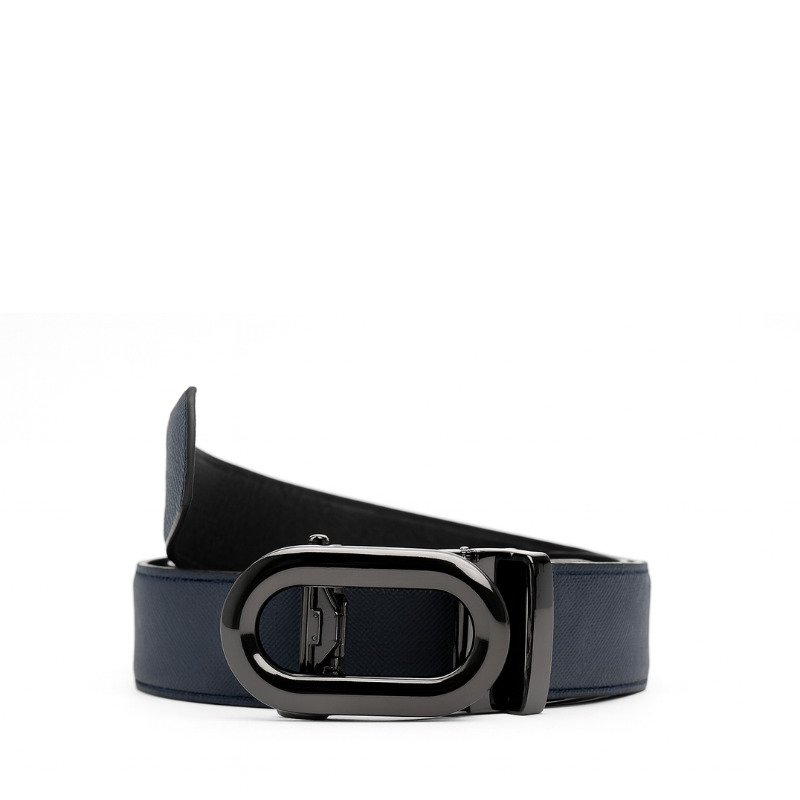 Croco Texture Leather Blue Strap Belt with Sleek Frame Autolock Buckle