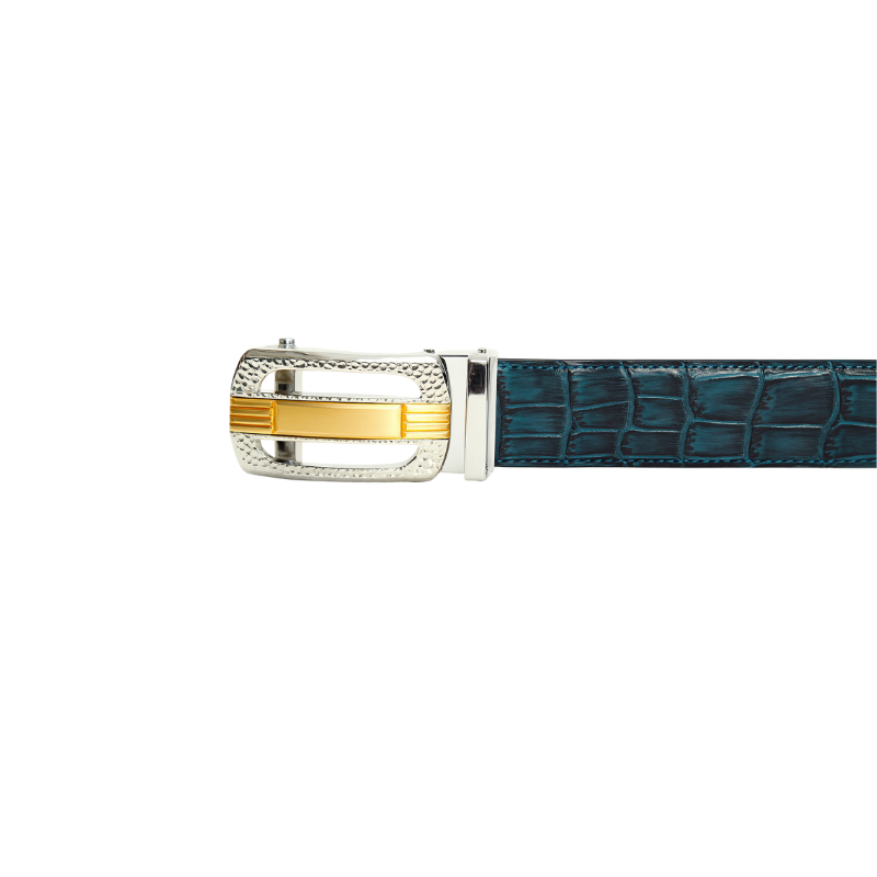 Croco Leather Blue Strap Belt with Silver Dual Shade Textured Autolock Buckle