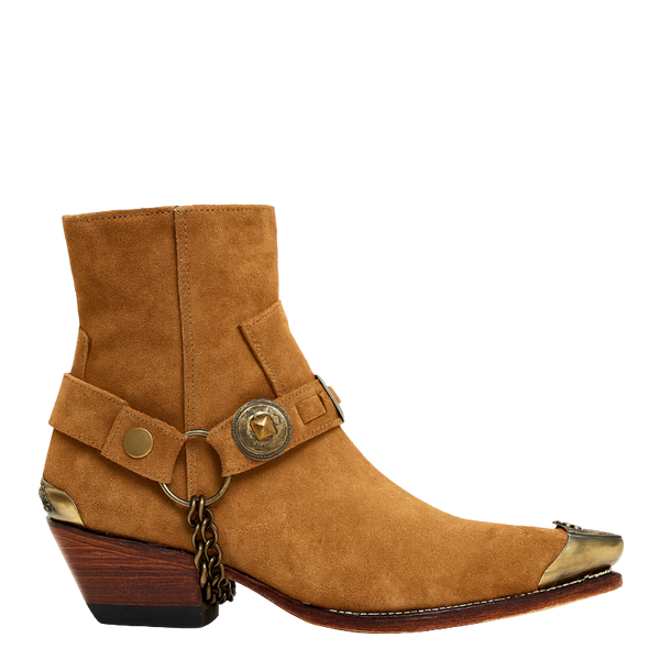 Luxury Suede Textured Leather Dark Tan With Golden Metal Toe