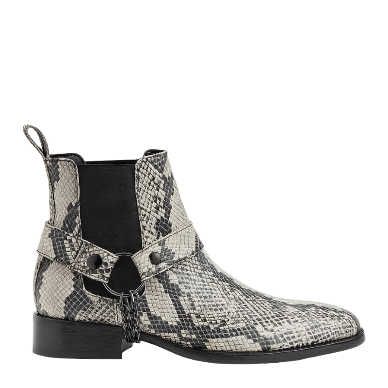Men's Snakeskin-patterned Boots With Metal Chain