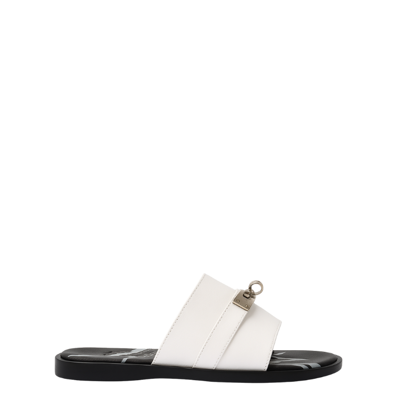 Men's Leather White Slip-on Casual Slider