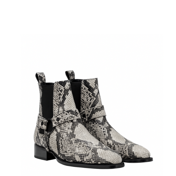Mens Snakeskin patterned Boots With Metal Chain