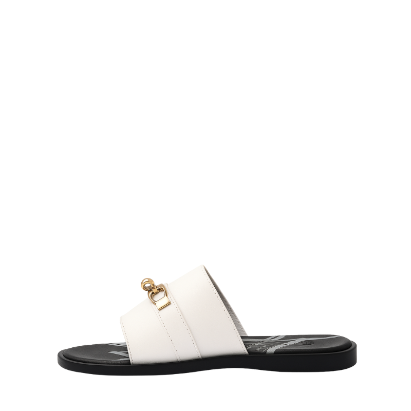 Men's Leather White Slip-on Casual Slider