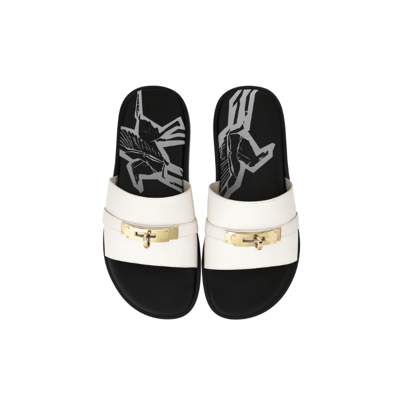 Men's Leather Off-white Slip-on Casual Slider