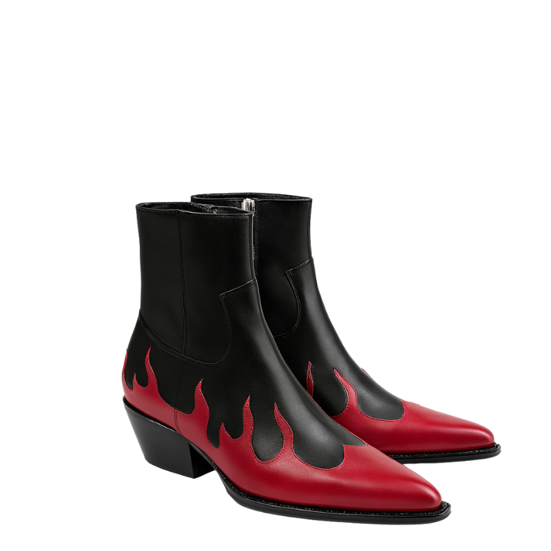 Mens Leather Dual Tone Flamecrest Pointed Ankle Boots