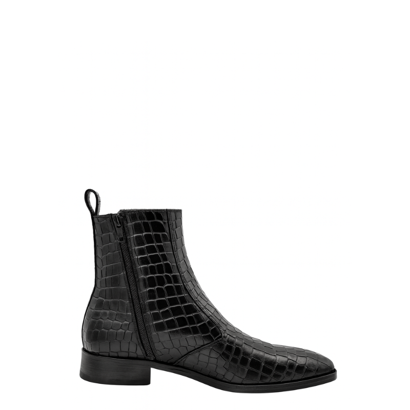 Mens Croco Textured Leather Chelsea Boots with Side Zipper