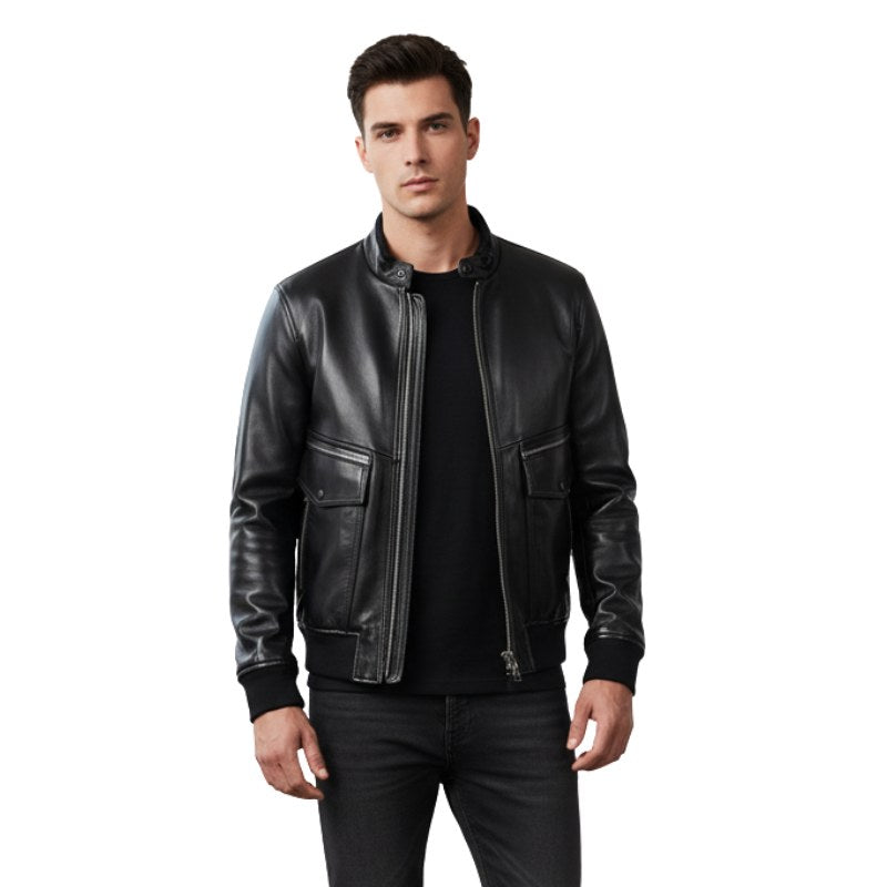 Italian Leather Stylish Bomber Jacket
