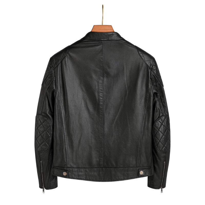 Men's Luxury Solid Leather Multi Pocket Zip-front Biker Jacket