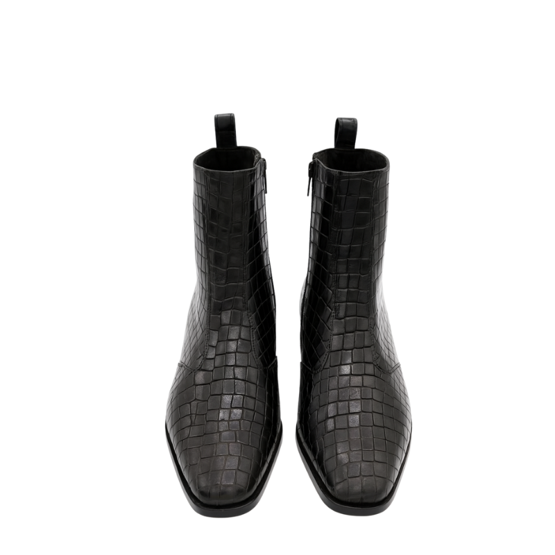 Mens Croco Textured Leather Chelsea Boots with Side Zipper