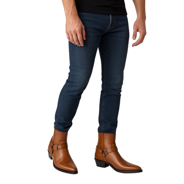 Luxury Leather Boot With Engraved Metal Buckle Strap