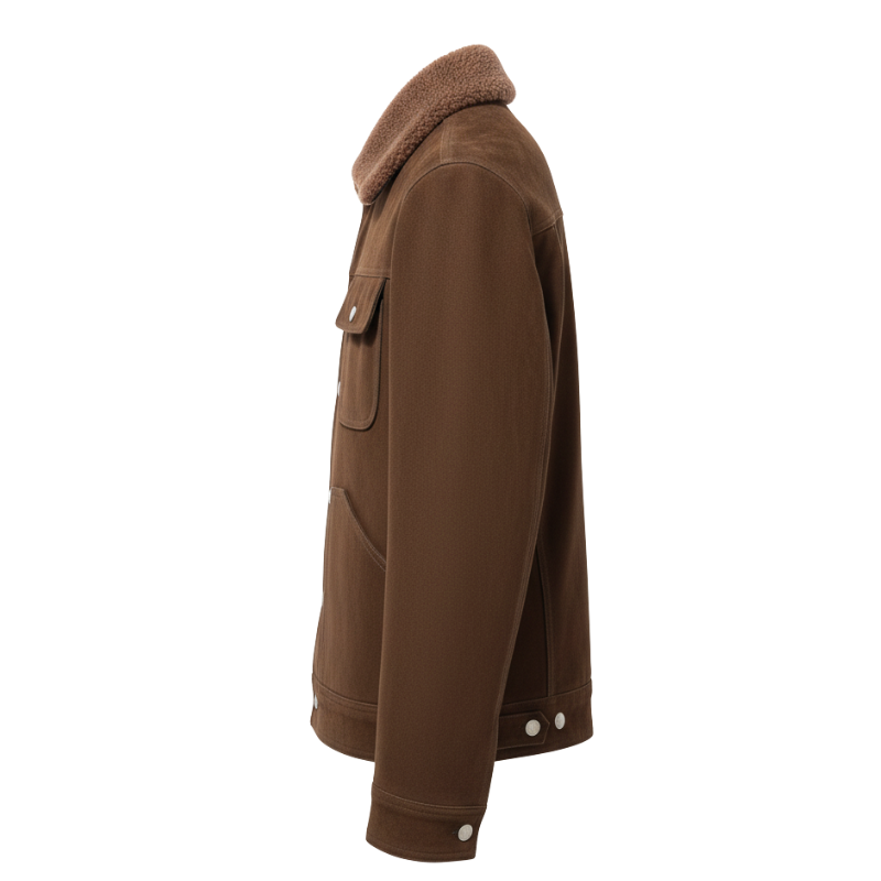 Cocoa Shearling Collar Suede Jacket