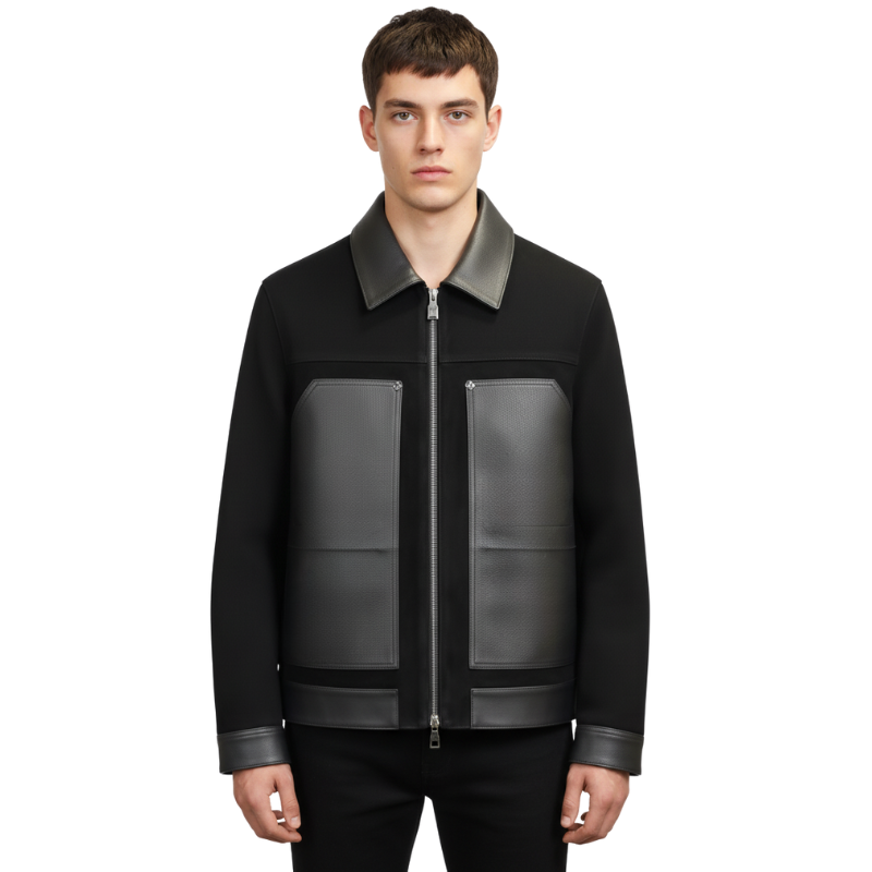 Midnight Dual-Tone Leather Bomber Jacket