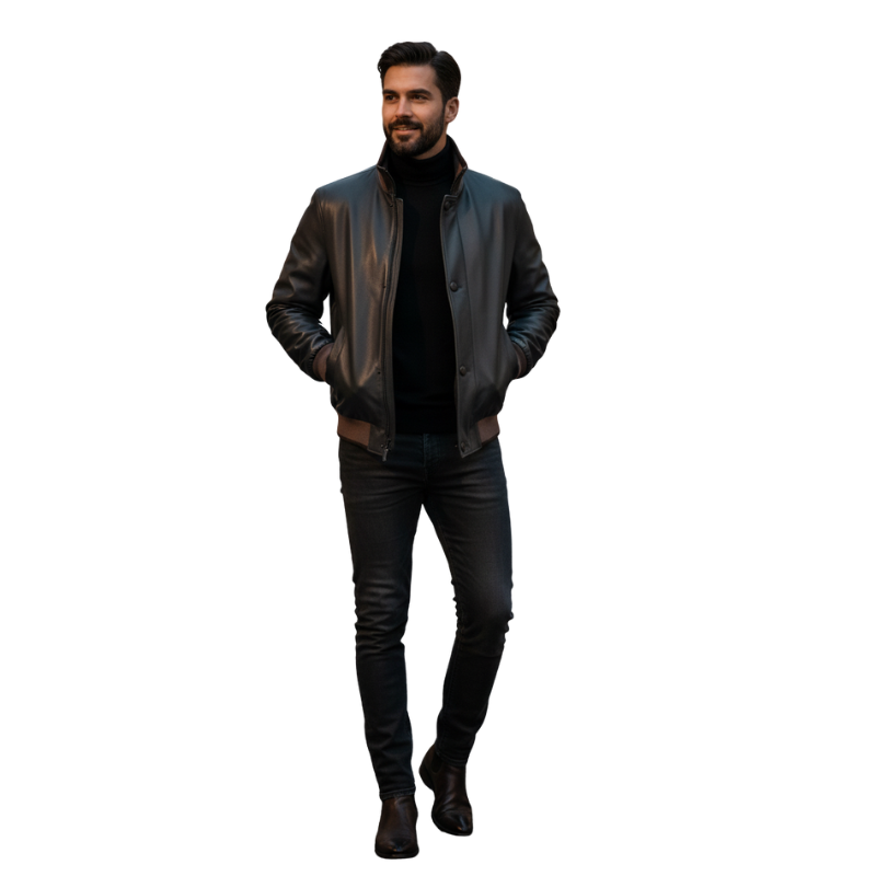 Midnight Heritage Leather Bomber Jacket