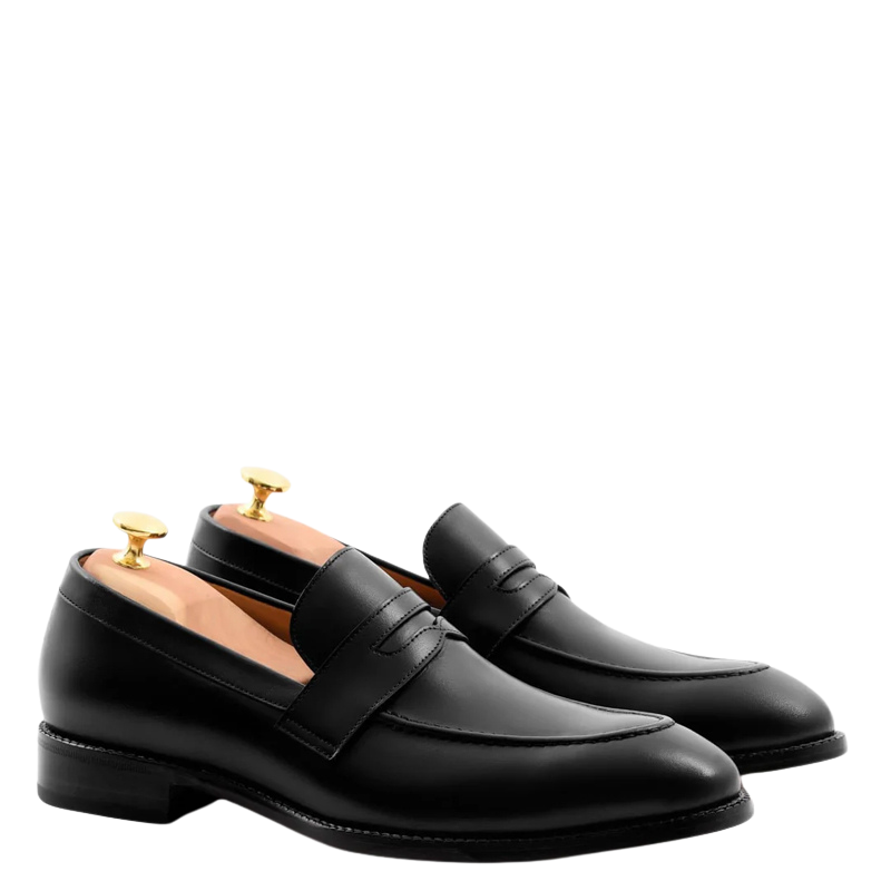 Men's Slip-On Black Shoe with Stacked Heel