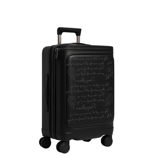 Italian Prestige Leather Printed Trolley Case Travelling Luggage Bag - Black