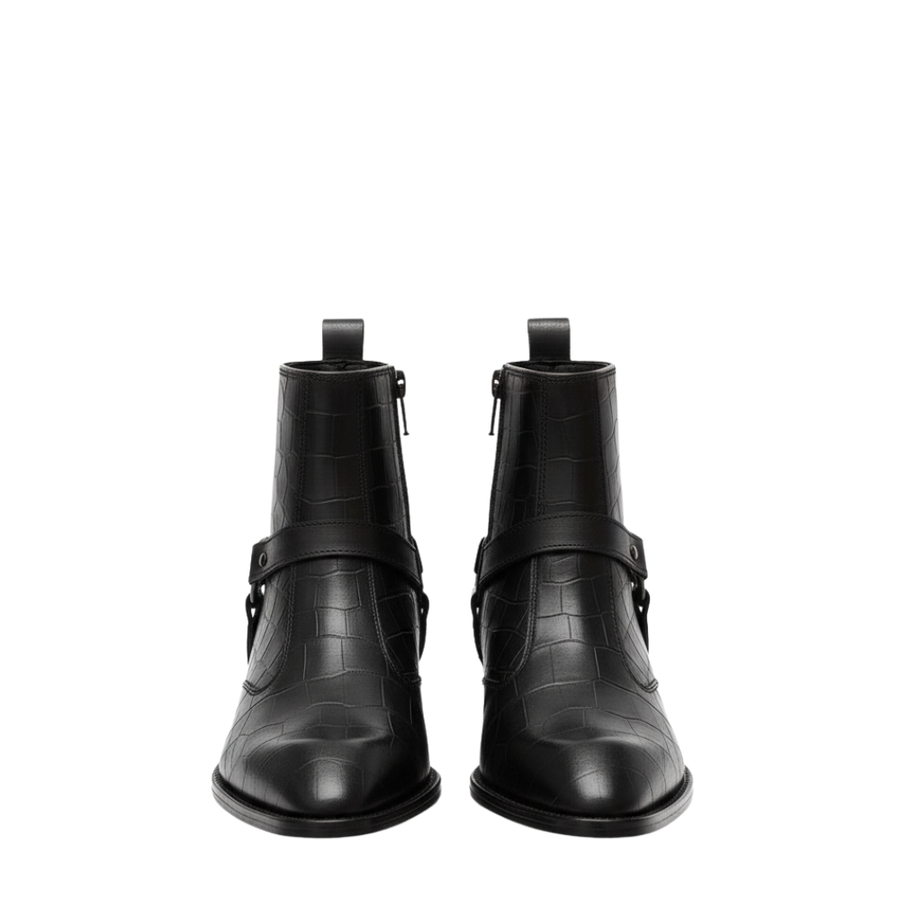 Luxury Croc Textured Ring Detail Boots