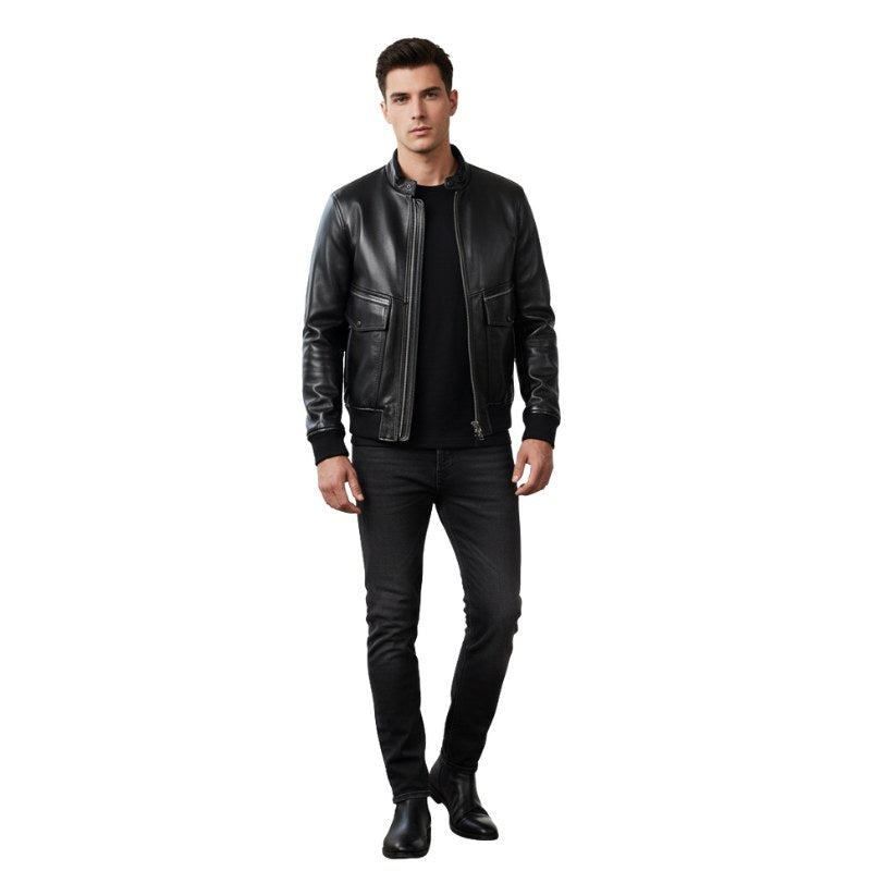 Italian Leather Stylish Bomber Jacket